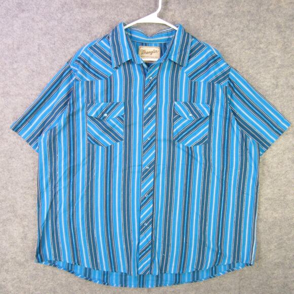 Wrangler Other - Vintage Wrangler Shirt Mens Large Blue Striped Western Snap Pearl Pockets 70s